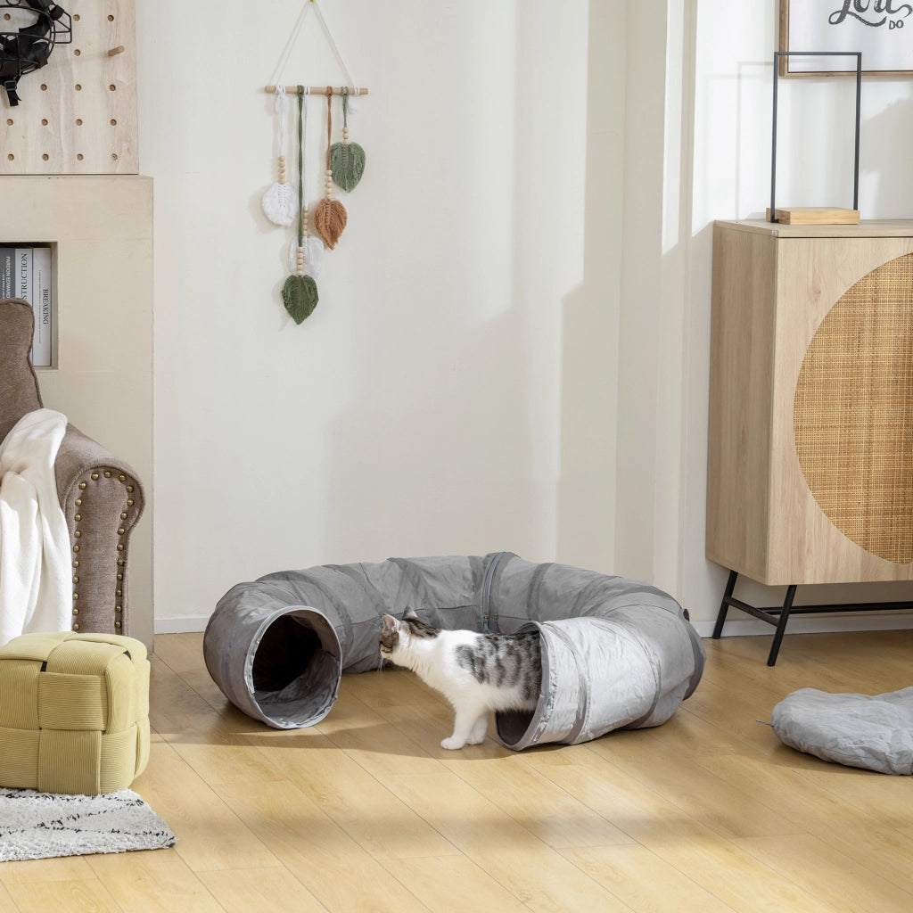 Tunnel per gatti pieghevole con cuscino ¨C Xylo ¨C grigio ? 90 x 27 cm