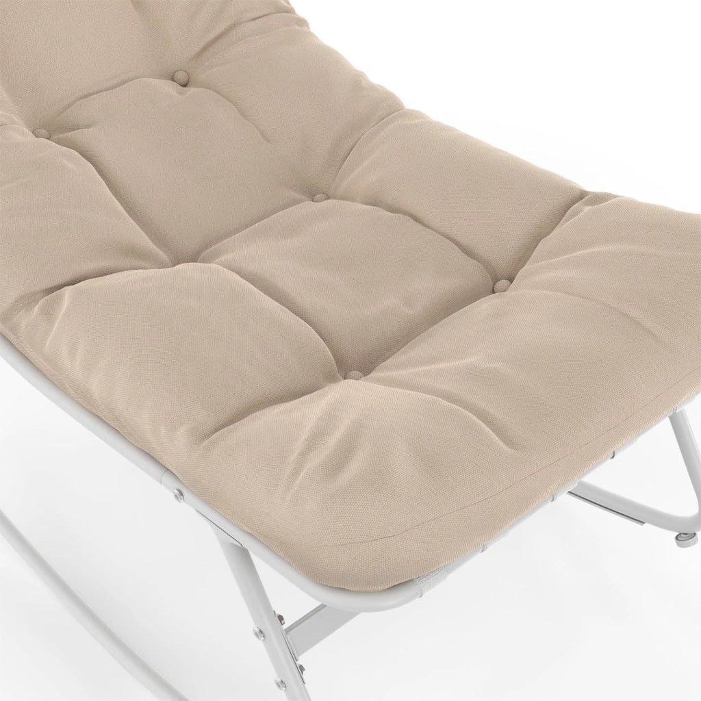 Set di 2 sedie a Dondolo da Giardino Arona, Bianche con Cuscini Beige