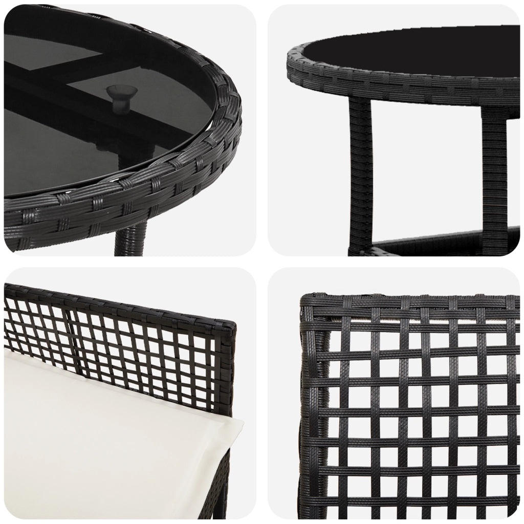 Set Pranzo Giardino 5 Pezzi Nero Polirattan