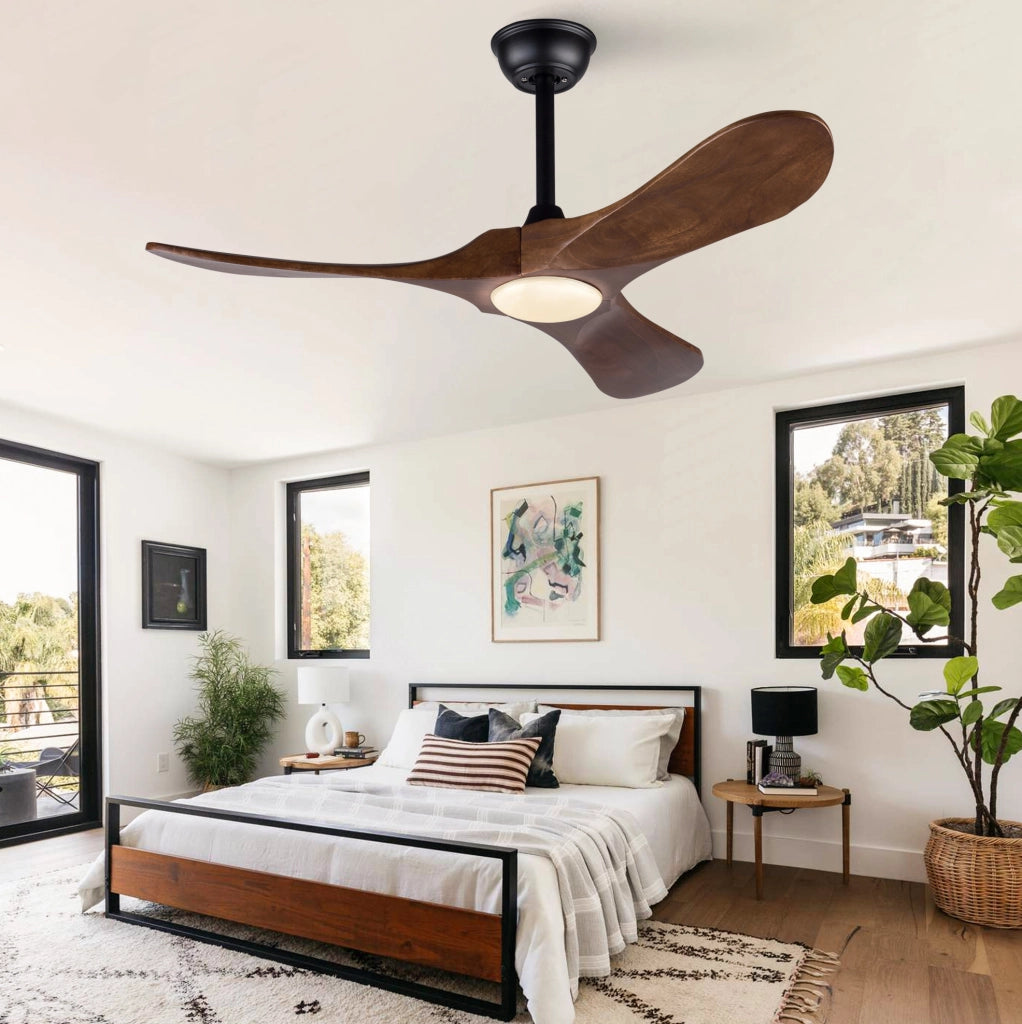 Ventilatore da soffitto ULEVR 42 pollici con luce LED dimmerabile 3CCT, motore DC e telecomando, nero e noce scuro