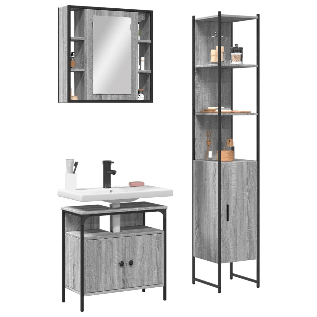 Set Mobili da Bagno 3 pz Grigio Sonoma in Legno Multistratocod mxl 91361