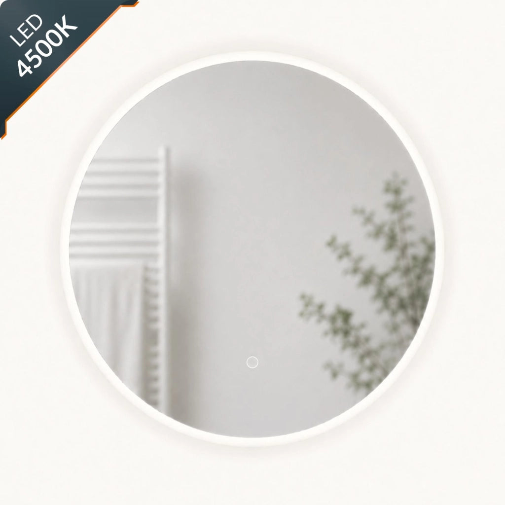Specchio tondo led dimmerabile con interruttore touch per arredo bagno elegante da parete *** misura Ø90, tonalità ...