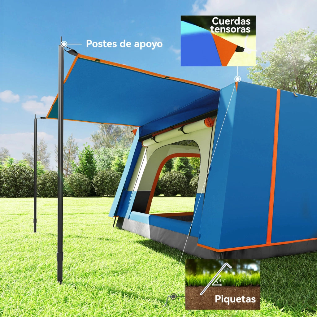 Tenda da Campeggio 4 Persone 2 Camere Soggiorno Impermeabile 430x305 cm Grigio Blu ¨C zephmum