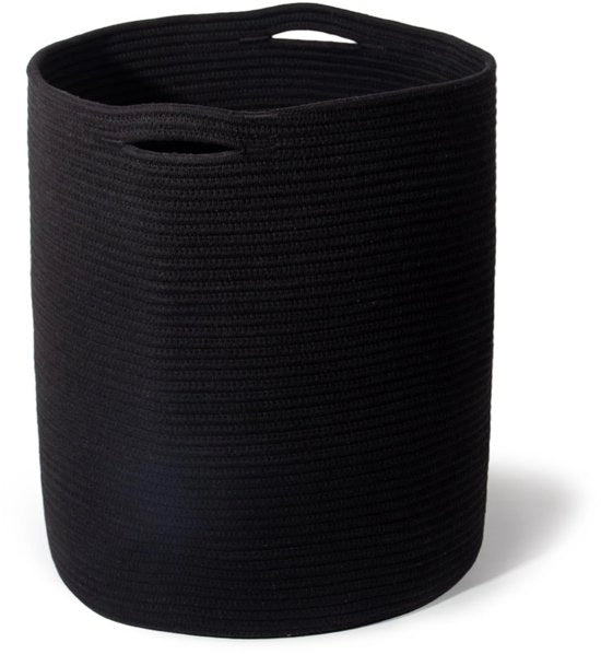 Cesto per bambini in cotone 45L (H45cm, Ø38cm), cesto per giocattoli, biancheria e asciugamani con maniglie, cesto per bambini per camera da letto, bagno e soggiorno, nero