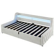 Letto Contenitore Singolo 90x200 cm; LED e Contenitore - in Flanella - Off White