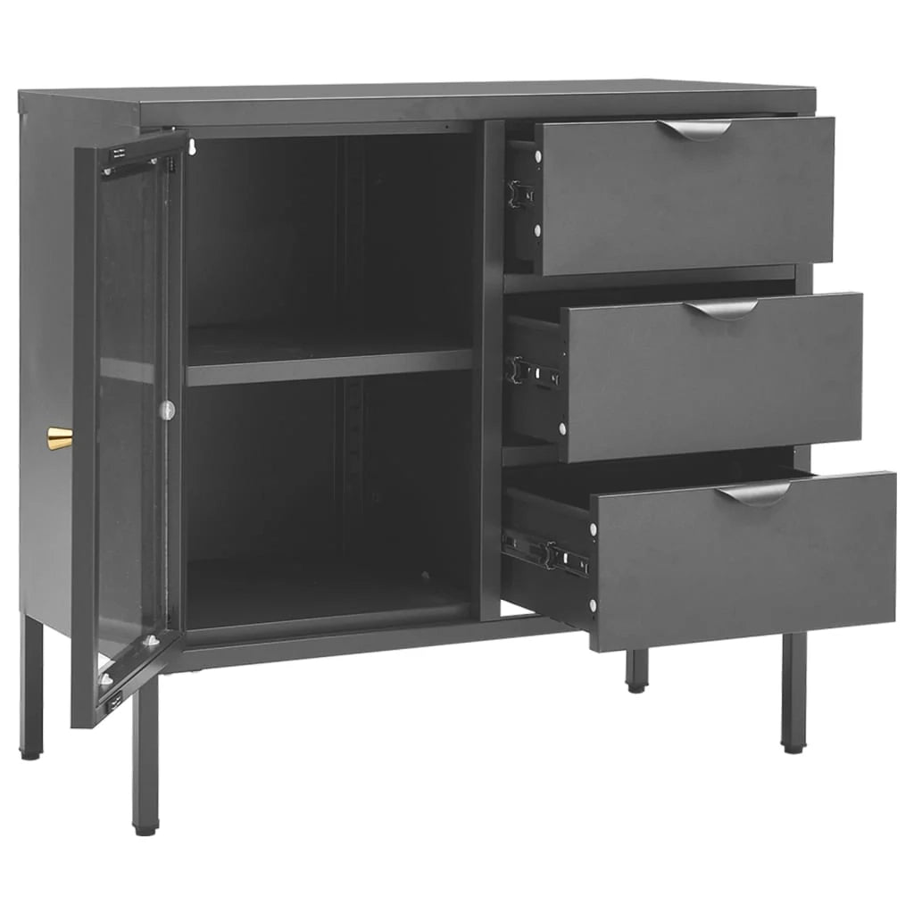 Buffet credenza cassettiera armadio mobile contenitore organizer per cucina soggiorno salotto 75 x 35 x 70 cm acciaio e vetro temperato antracite 02_0029711