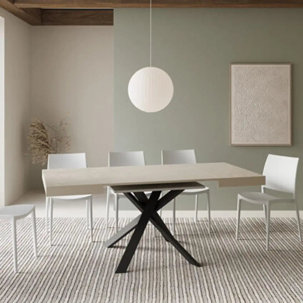 Tavolo allungabile 90/194x90 cm Clerk cashmere gambe antracite