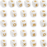 Collana personalizzabile in silicone con lettere cubiche dorata, 52 pezzi, per creare gioielli DIY per amici, con alfabeto in 12mm, forma quadrata.