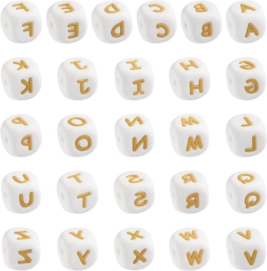 Collana personalizzabile in silicone con lettere cubiche dorata, 52 pezzi, per creare gioielli DIY per amici, con alfabeto in 12mm, forma quadrata.