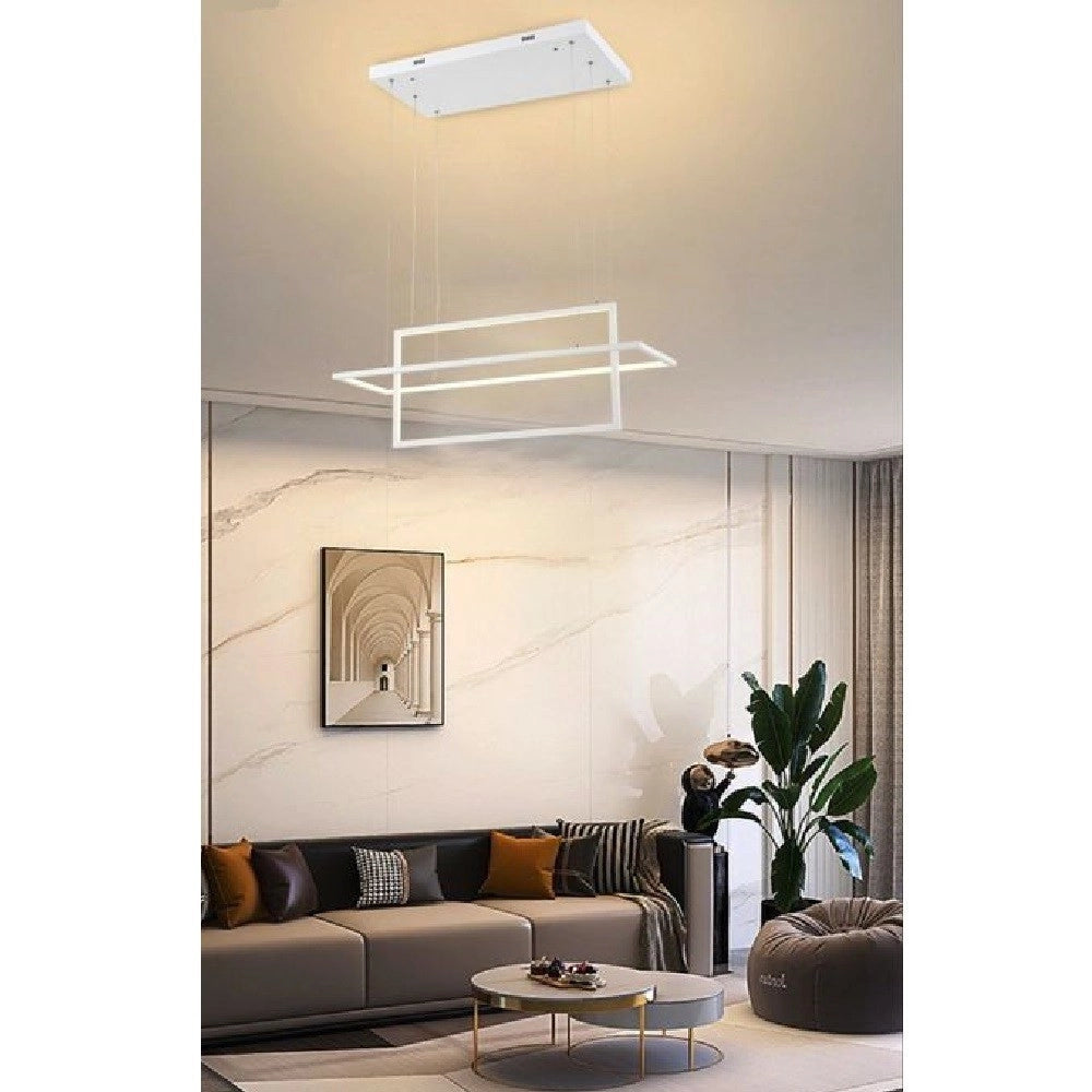 Trade Shop - Lampadario Soffitto Sospensione 2 Rettangoli Moderno Lp-34b Luce 3000k 6500k 4000k -