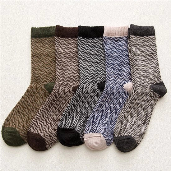 5 Paia di calze fino alle ginocchia per uomini con stile etnico ondulato per il calore in inverno