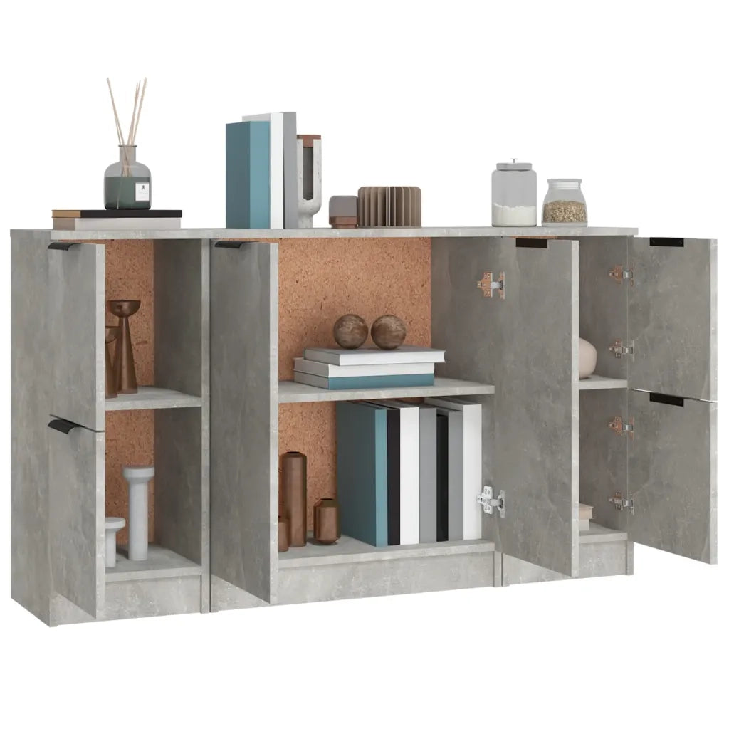 Credenze 3 pz | Madia | Buffet da pranzo | Armadio da pranzo Grigio Cemento in Legno Multistrato