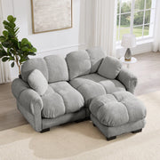 Divano in ciniglia grigio chiaro con pouf mobile; 190 x 149 x 90 cm