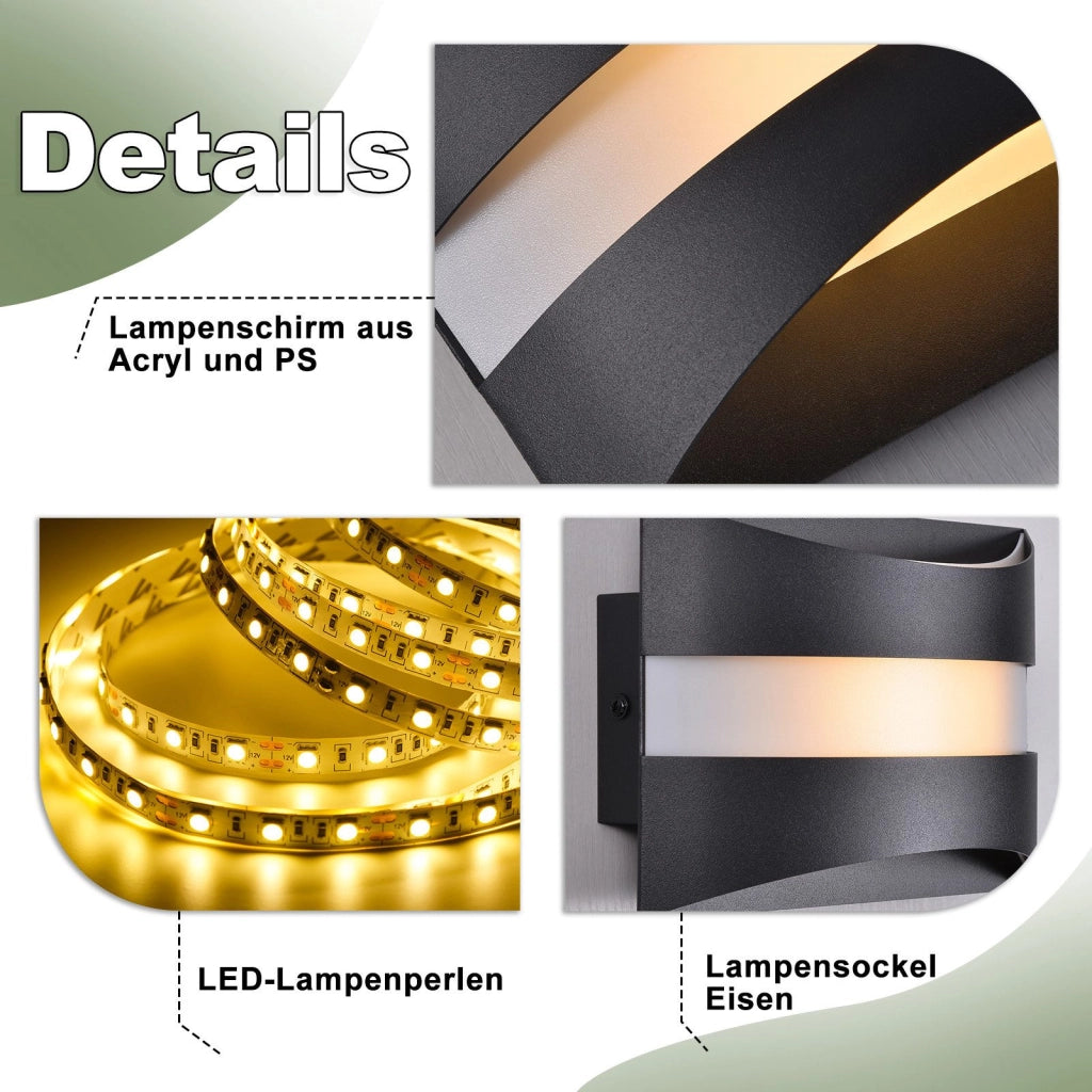 ZMH Lampada da Parete LED Nera Design Moderno 3000K 5W Illuminazione Verso l'Alto e Verso il Basso Applique