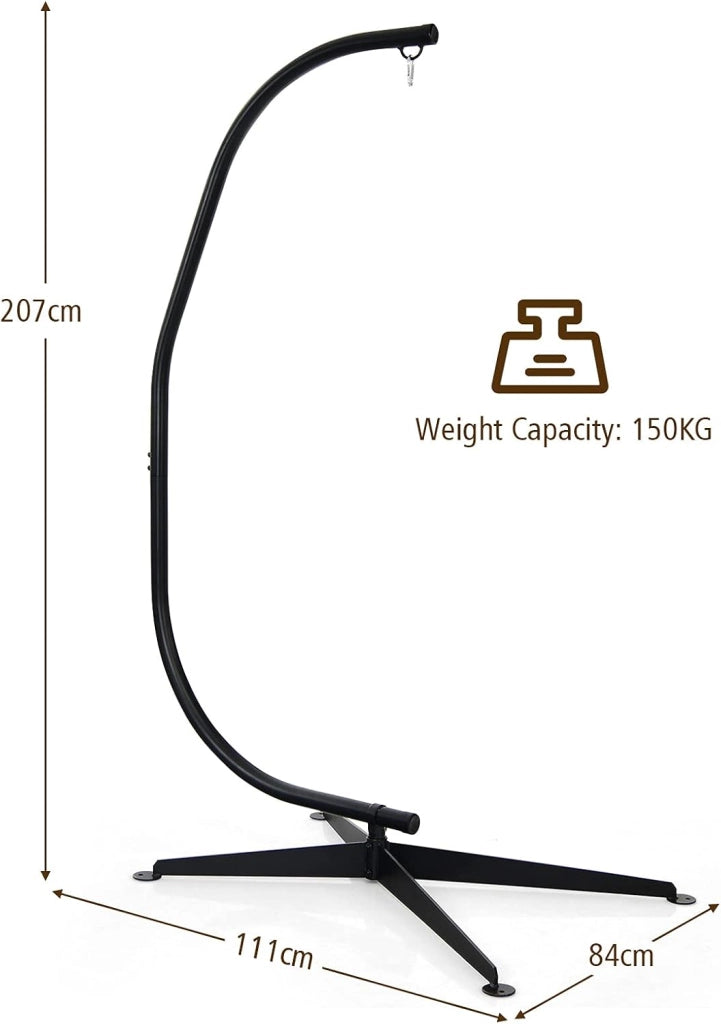 Supporto per Sedia Sospesa, Telaio Metallico Robusto per Amache/Sedia a Uovo/Sedia a Dondolo da Interno ed Esterno, con Carico di 150Kg, 111x84x207cm, Nero