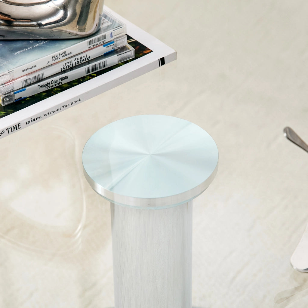 Tavolino da caffè rotondo in vetro temperato 70 cm, struttura in metallo, colore Silver