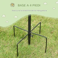 Mangiatoia per Uccelli a 4 Ganci con Vassoi e 3 Alimentatori diversi in Acciaio 54.5x54.5x208cm Nera