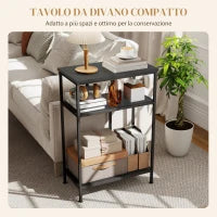 Mobile Consolle a 3 Ripiani con Struttura in Metallo e Legno, 55x30x81 cm, Nero