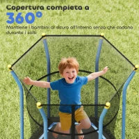 Tappeto Elastico per Bambini con Ingresso a Cerniera e Pali Imbottiti, in Acciaio, PP e EPE, Ø163.5x190 cm, Blu