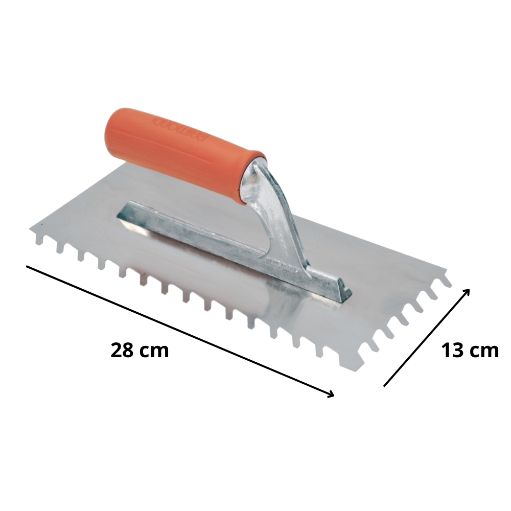 Spatola frattone dente inclinato 28x13 cm acciaio inossidabile antiruggine