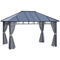 Gazebo da Giardino 4x3m con Zanzariere e Tetto in Policarbonato, Grigio