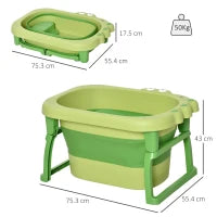 Vaschetta Bagnetto Pieghevole per Bimbi 0-6 Anni in Plastica Antiscivolo Verde, 75.3x55.4x43cm