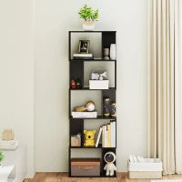Mobile Libreria in Legno a 5 Ripiani Design Moderno in Legno, 60x24x184.5 cm, Nero