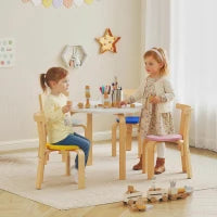 Set Tavolo e Sedie per Bambini 3-8 Anni 5 pz con Bordi Arrotondati in Legno Multicolore