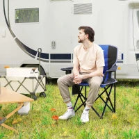 Sedia da Campeggio Pieghevole con Tasca e Portabicchieri con Borsa di Trasporto, Blu