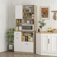 Mobile Dispensa in Legno con Cassetto, 3 Armadietti e 4 Ripiani Aperti, 80x35x180 cm, Bianco
