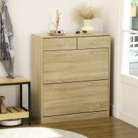 Mobile Scarpiera in Truciolato con 2 Ripiani Interni Regolabili e 2 Cassetti, 80x30x91.5 cm