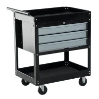 Carrello da Officina Professionale Cassettiera Portautensili in Lamiera, Nero, 68 x 46 x 88cm