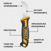 Coltello spellafili 200mm acciaio inossidabile lama curva lavori elettrici ingco