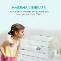 Vasca per Tartarughe con Filtro a 3 Livelli e Pannelli in Vetro e ABS, 51x31x25.5 cm, Bianco