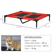 Lettino per Cani Grandi Rialzato con Tessuto a Rete, Peso Massimo 30kg, 91.5x76.2x18 cm, Rosso