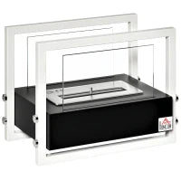 Camino a Bioetanolo Portatile, Biocamino da Tavolo o da Terra in Acciaio e Vetro, Serbatoio da 1.5L, Bianco e Nero