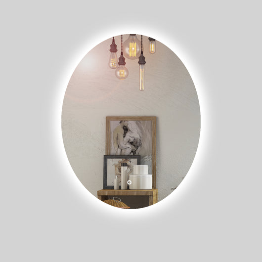 Specchio 5 mm ovale retroilluminato led interruttore touch pvc e mdf *** misure 60x80 cm, tonalità dimmerabile 2700-...
