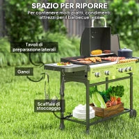 Barbecue a Gas con Piastra e Fornello, Coperchio con Termometro e Ripiani, Regolatore e Tubo Inclusi, Nero