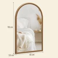 Specchio da Parete ad Arco 110x65cm con Cornice in Legno per Camera e Ingresso, Marrone Scuro