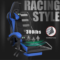 Sedia Gaming con Poggiapiedi Telescopico - RATTANTREE - Sedie da gamer con Cuscino Lombare & Poggiatesta- Schienale Regolabile 90-155° - Blu
