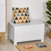 Panca Contenitore Multiuso in Legno MDF, 2 Maniglie e Apertura con Blocco di Sicurezza, 81x40x46cm, Bianco