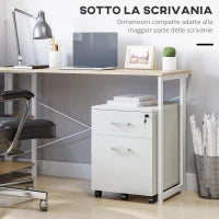 Schedario da Ufficio Cassettiera Per Scrivania in Legno, 2 Cassetti, Serratura con 2 Chiavi, Bianco, 40x45x55.6cm