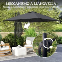 Ombrellone da Giardino 2.5x2.5 m a Braccio, Girevole a 360° con Manovella e Base a Croce, Grigio Scuro