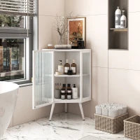 Armadio angolare con anta in vetro, ripiano regolabile e design moderno per bagno, soggiorno, camera da letto, 56,5×42,5×80 cm, Bianco