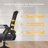 Sedia Ufficio Ergonomica - RATTANTREE - Con Braccioli Pieghevoli, Rete Respirante, Funzione Oscillante 90-105° - Nero