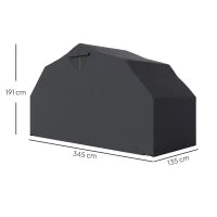 Riparo per moto esterno in tessuto Oxford, con 2 finestre, 345 x 135 x 191 cm, Nero