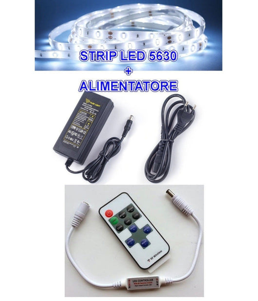 5m Striscia Strip Led Smd 5630 + Alimentatore 5a + Dimmer Telecomando Controller         