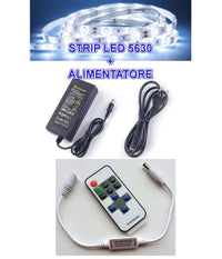 5m Striscia Strip Led Smd 5630 + Alimentatore 5a + Dimmer Telecomando Controller  -bianco Freddo      -