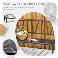 Panchina da Giardino in Metallo Nero Impermeabile, Panca da Esterno in Ferro 2 Posti, 128x56x86cm