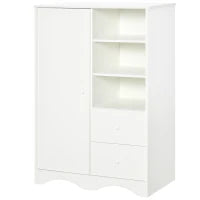 Armadio con Porta e 5 ripiani, 3 nicchie, 2 cassetti, mobile di stoccaggio bianco per camera, soggiorno, ufficio
